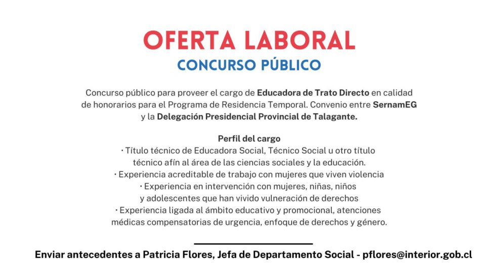 Concurso público: Educadora de trato directo